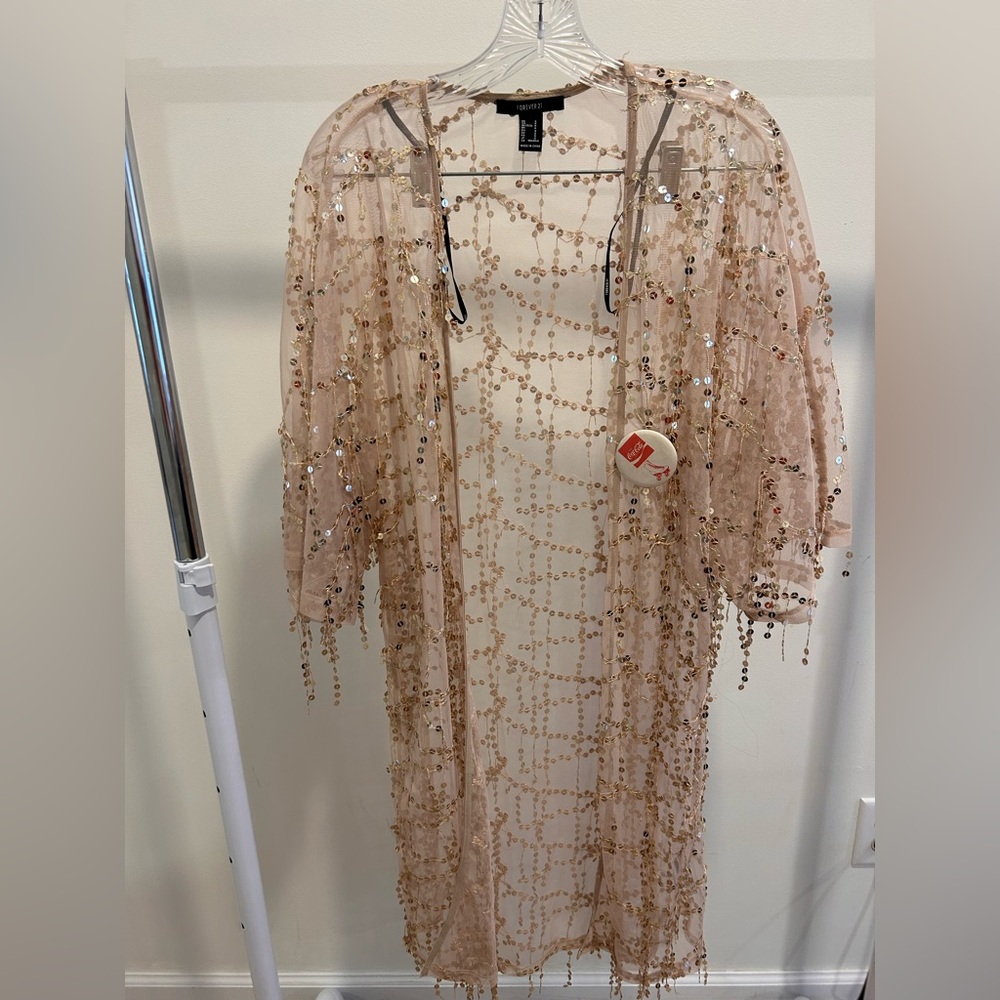 Forever 21 Sheer Beige Embellished Cover-Up
